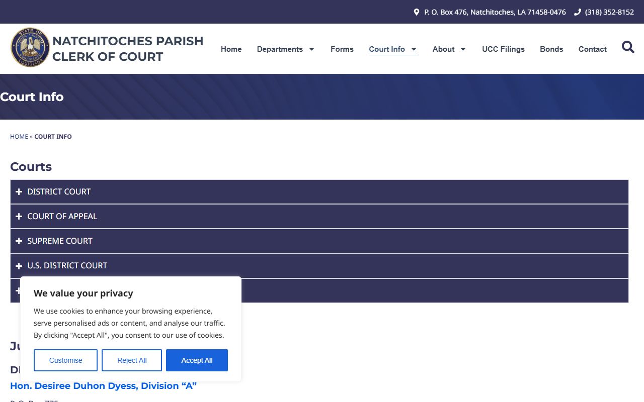 Natchitoches Parish court records after jail arrest court information page